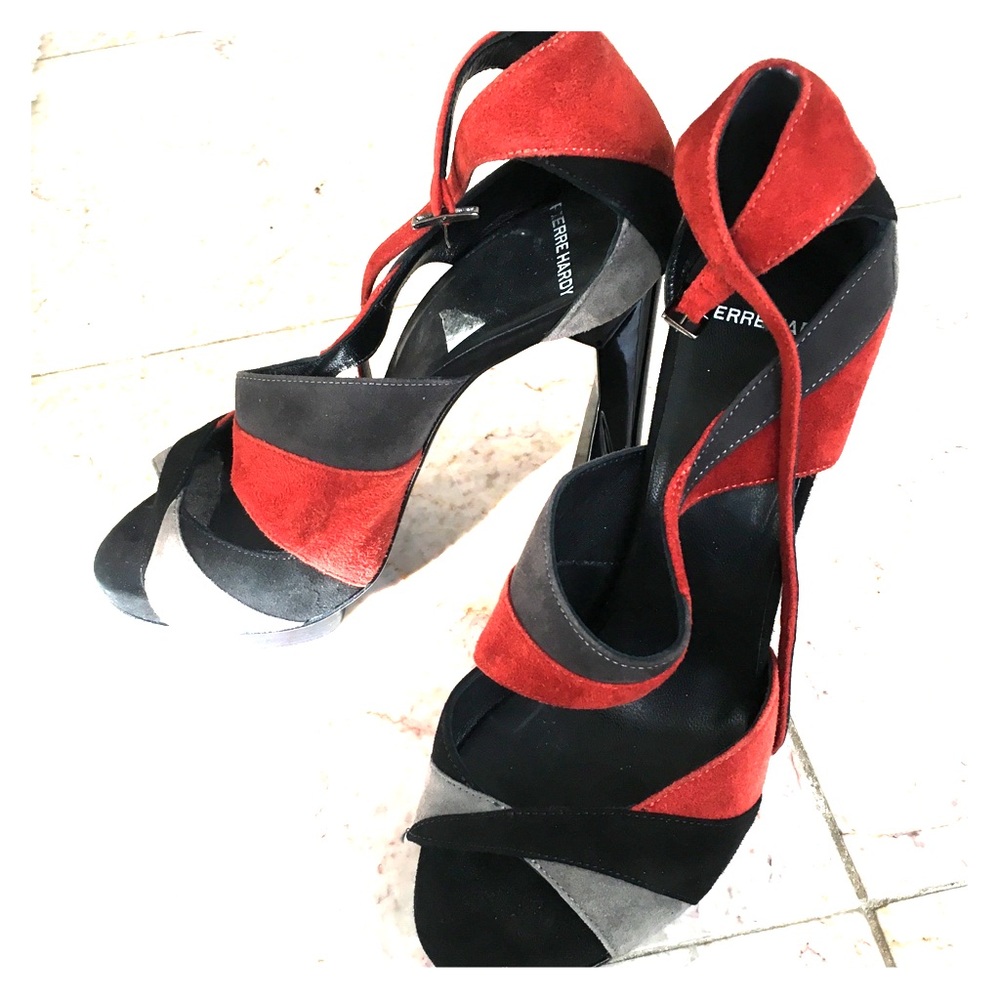 Pierre Hardy colorblock suede platform red/blk